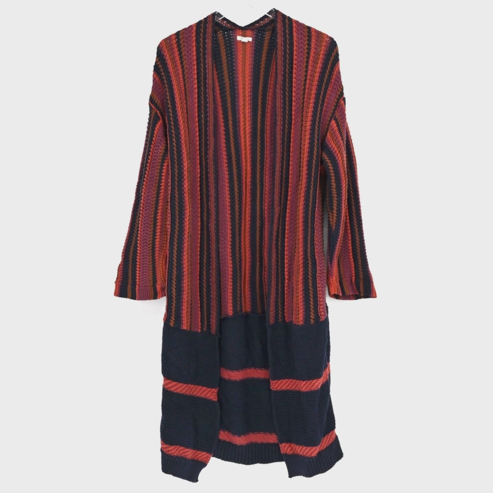 Urban Outfitters Ecote Riley Striped Cardigan Womens Size S Orange Navy Cotton